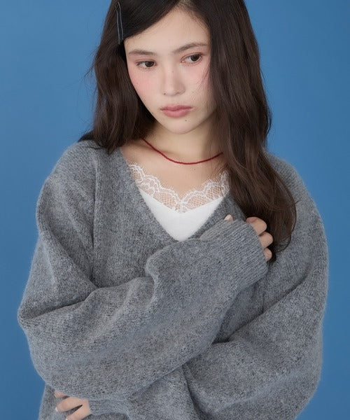 <預訂> 日本直送🇯🇵 人氣大推! Unblend層疊蕾絲拼接V領針織上衣｜五色入