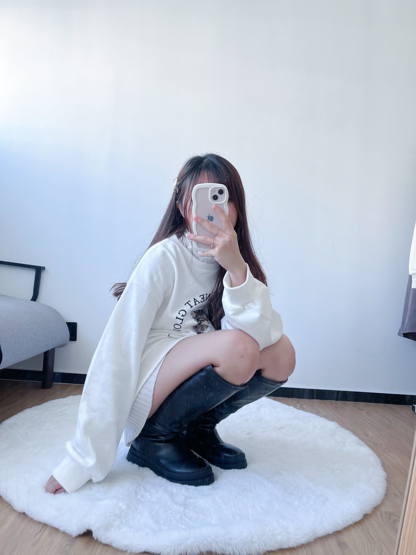 <預訂> 暖笠笠可愛小貓圖案拉絨毛衛衣｜兩色入