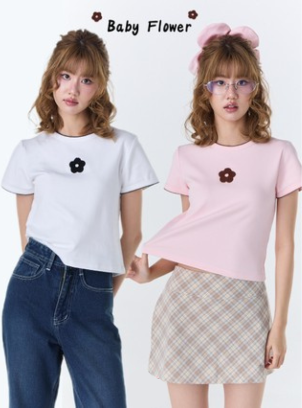 <預訂> 泰國小眾品牌🇹🇭 扇形花邊ruffle領花花小 logo Crop Tee | 五色入
