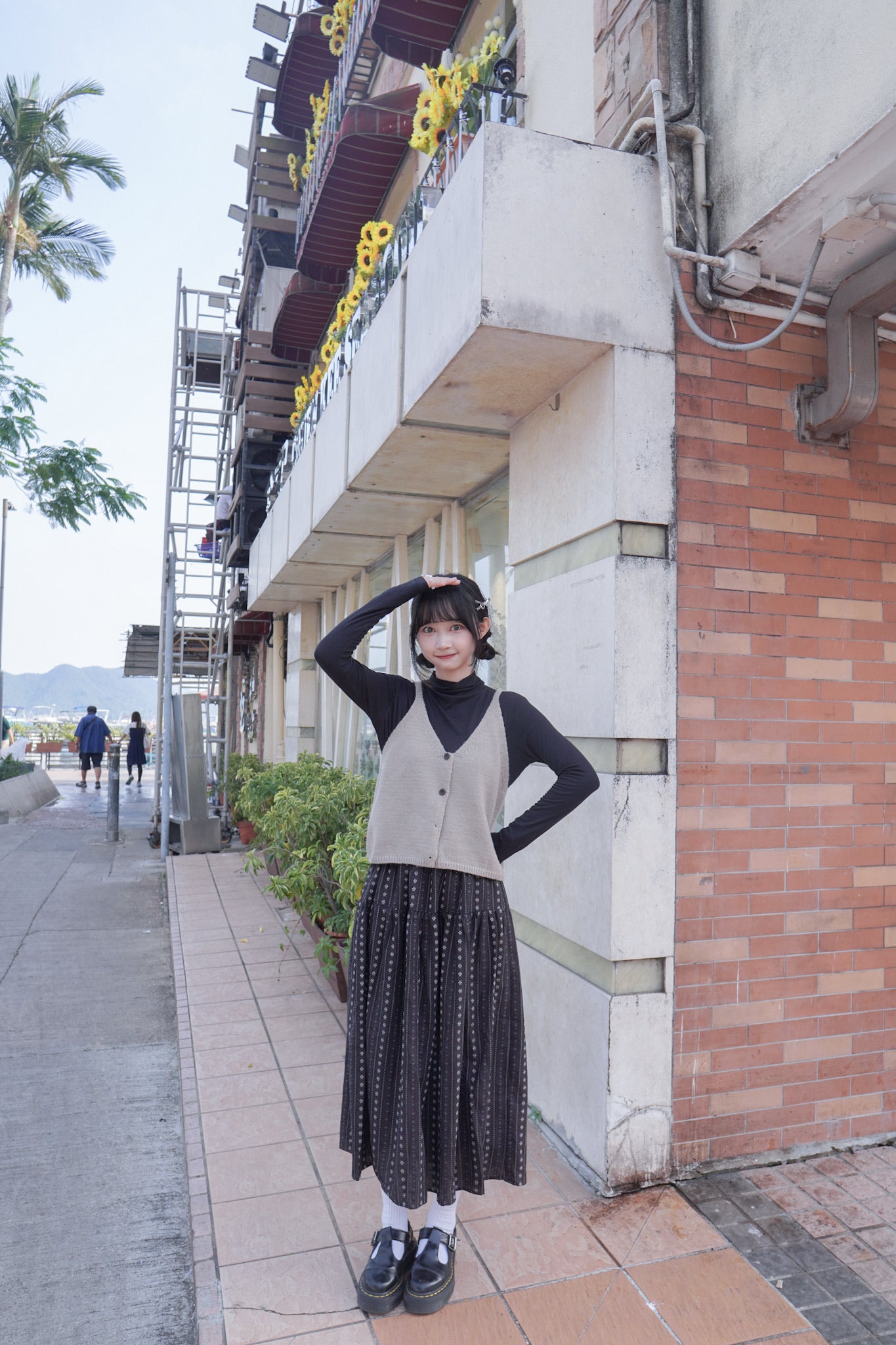 <現貨> 復古直紋碎花半身長裙