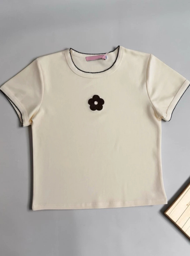 <預訂> 泰國小眾品牌🇹🇭 扇形花邊ruffle領花花小 logo Crop Tee | 五色入