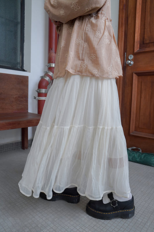 <現貨> 自家製 飄逸感大讚！復古兩層紗質皺褶秋冬A字長裙