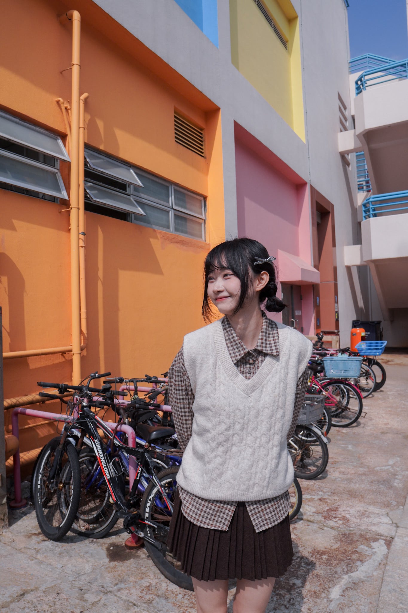 <現貨> 自家製 學院風高腰毛呢半身短裙+腰帶兩件套｜兩色入