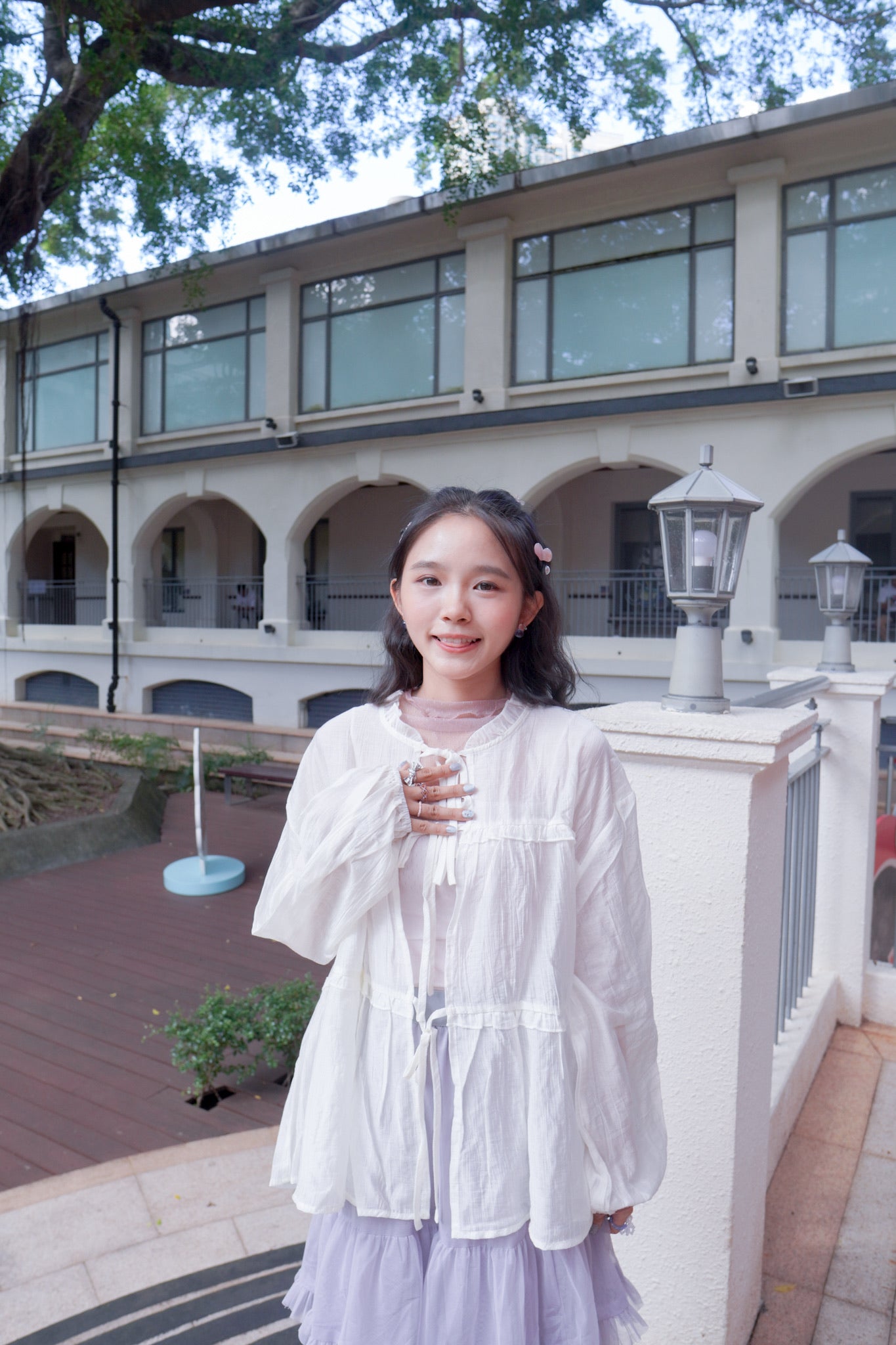 <預訂> 荷葉邊泡泡袖綁帶透紗薄外套