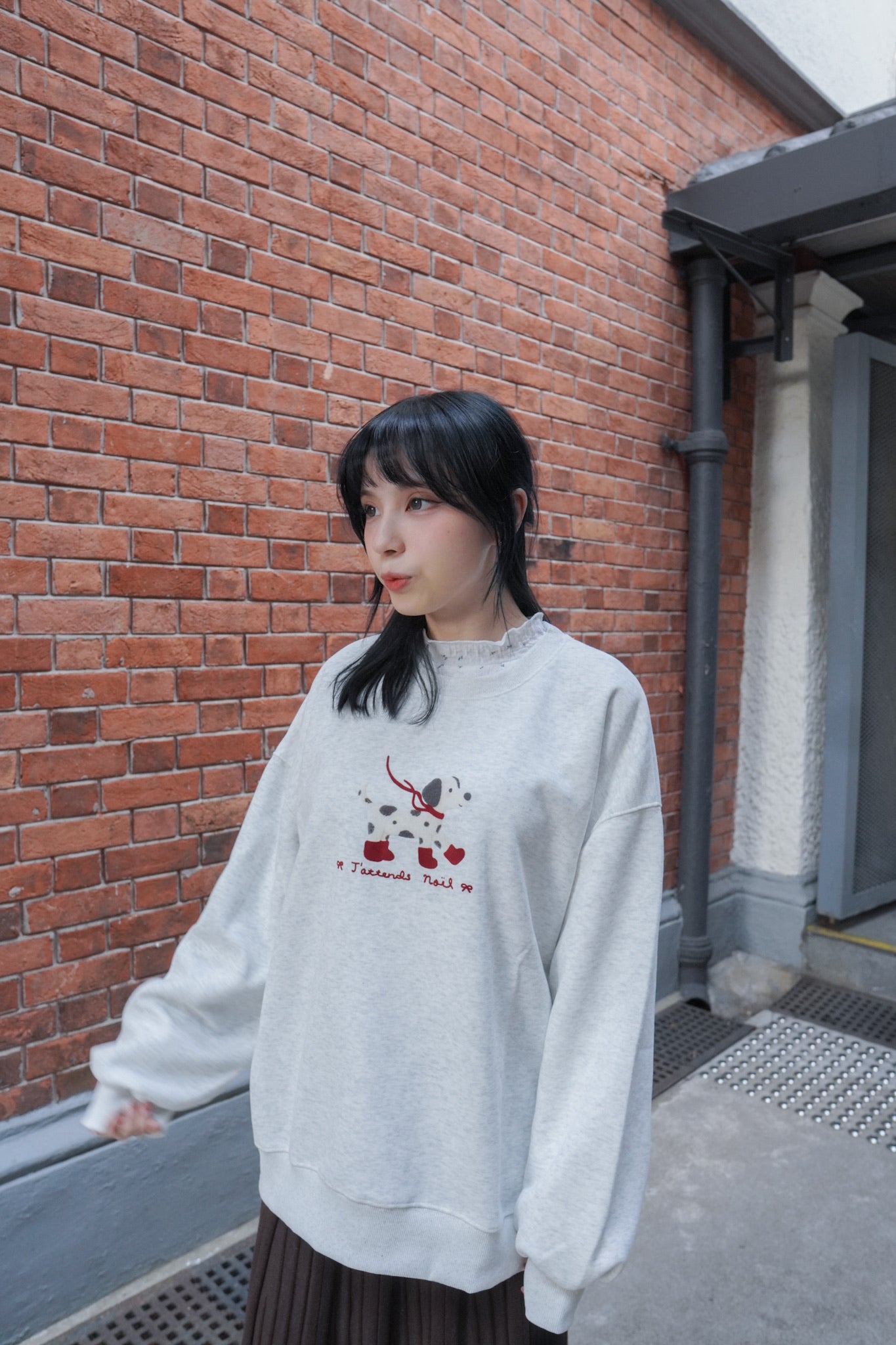 <現貨> 肌理感ruffle邊碎花打底長袖上衣