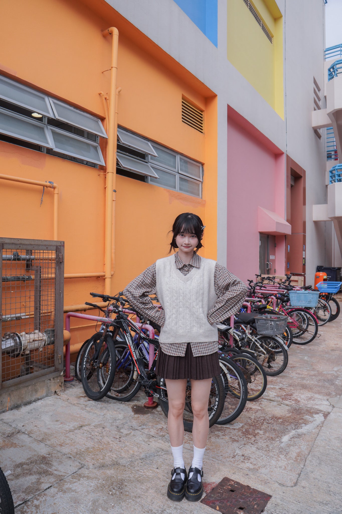 <現貨> 自家製 學院風高腰毛呢半身短裙+腰帶兩件套｜兩色入