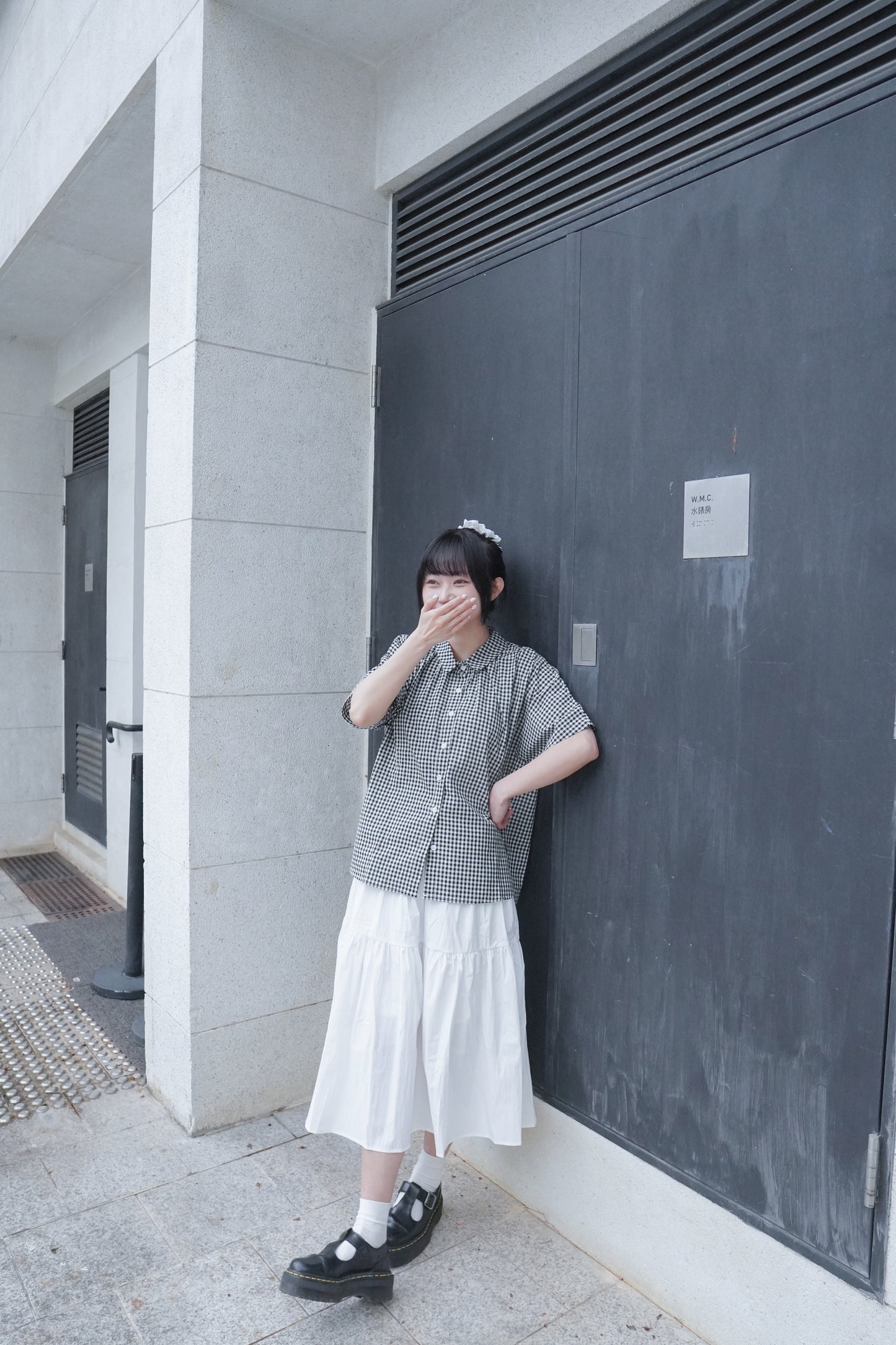 <預訂> 自家製 棉麻格紋短袖恤衫