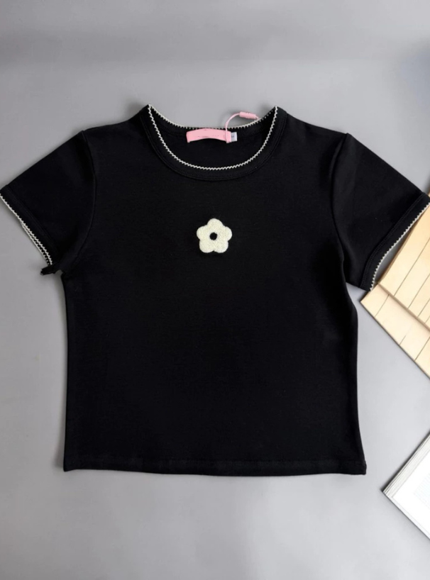 <預訂> 泰國小眾品牌🇹🇭 扇形花邊ruffle領花花小 logo Crop Tee | 五色入