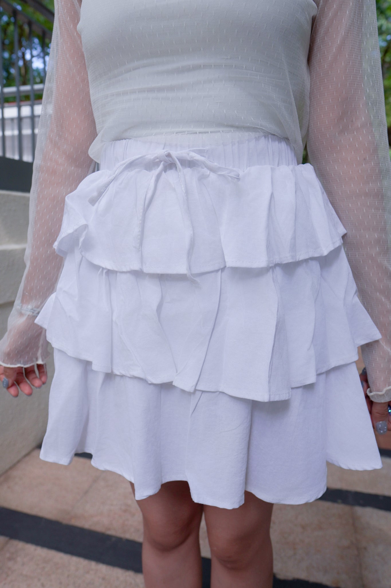 <現貨> 自家製 高腰荷葉邊三層蛋糕短裙