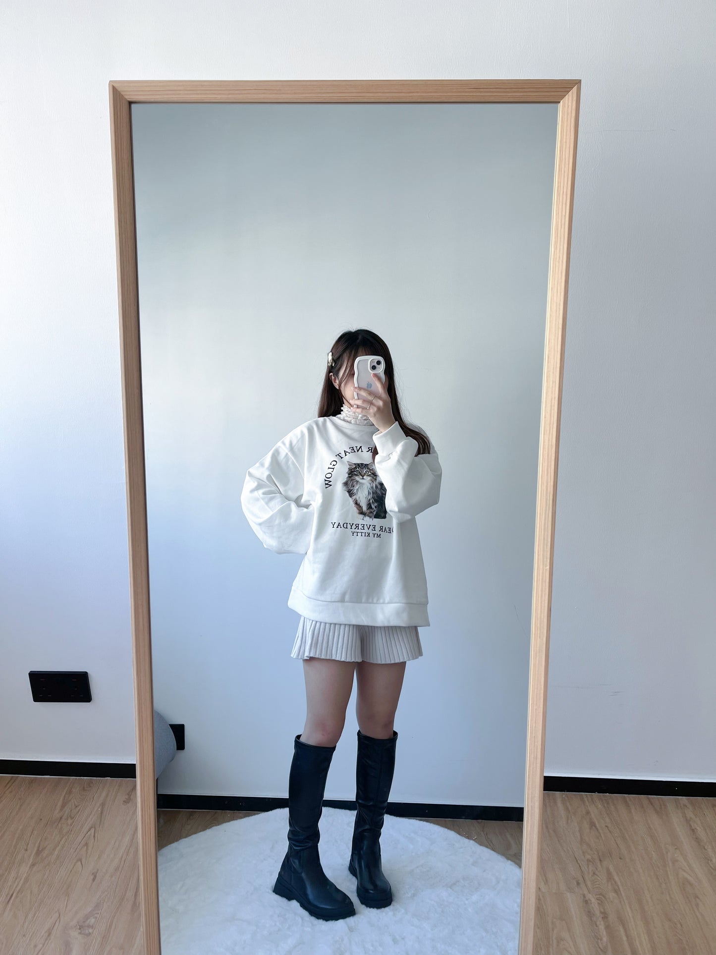 <預訂> 暖笠笠可愛小貓圖案拉絨毛衛衣｜兩色入