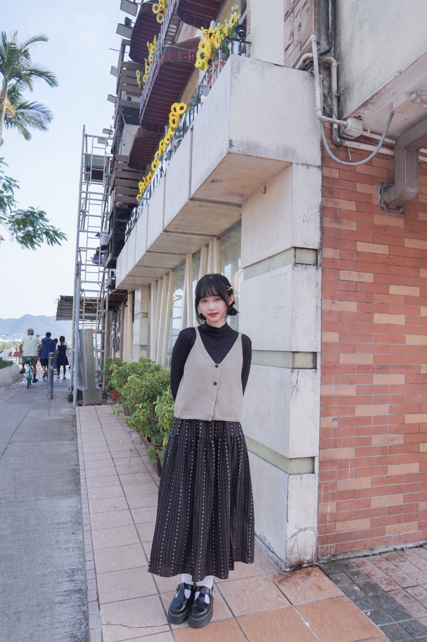 <現貨> 復古直紋碎花半身長裙