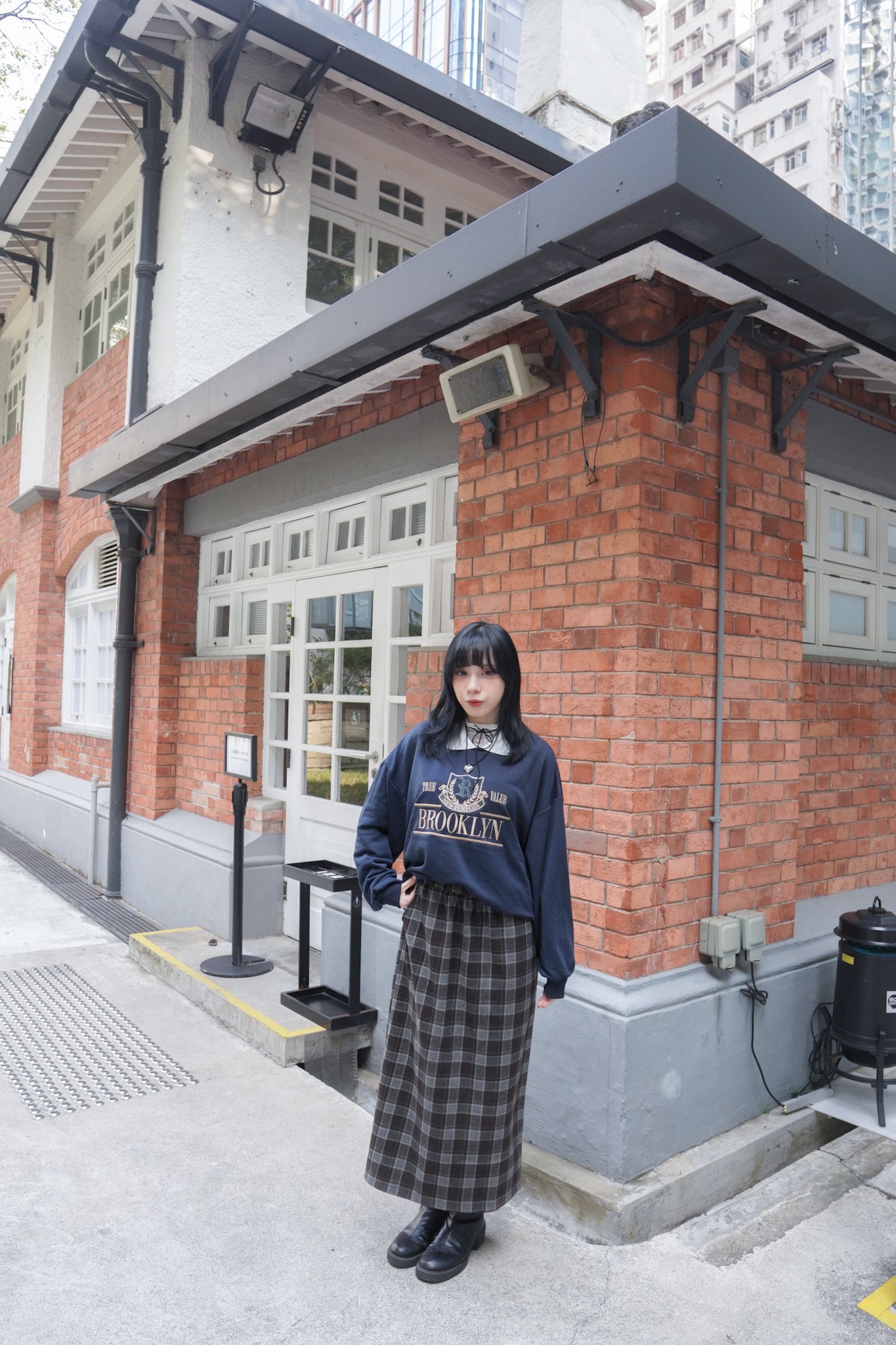 <預訂> 自家製 復古格紋鬆緊高腰保暖半身長裙