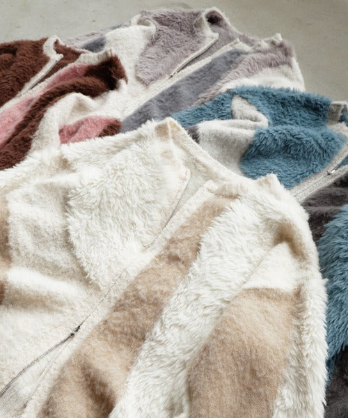 <預訂> 日本大人氣♡日牌 Mono Mart 2-Ways 毛茸茸蓬鬆混色雙拉鍊針織開胸外套｜四色入