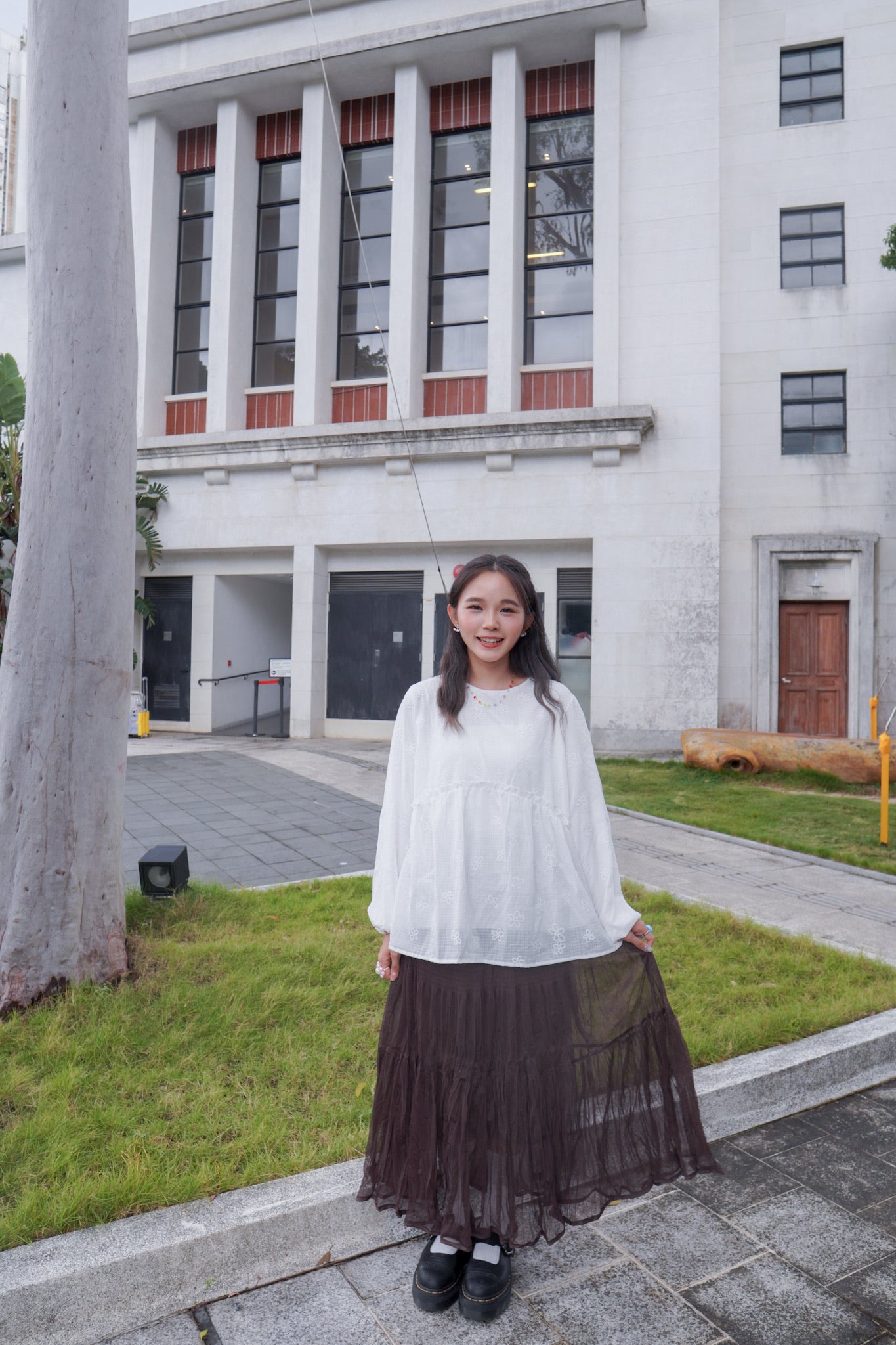 <現貨> 自家製 飄逸感大讚！復古兩層紗質皺褶秋冬A字長裙