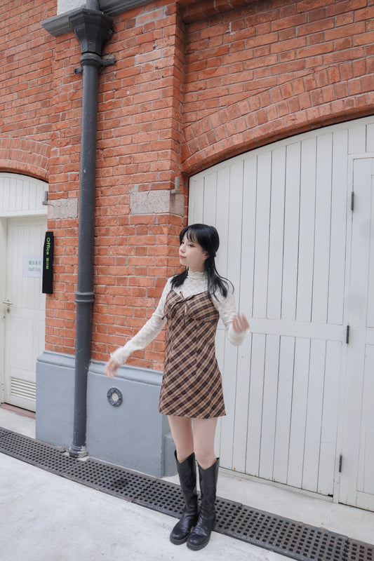 <現貨> 格紋蝴蝶結綁帶吊帶OPs