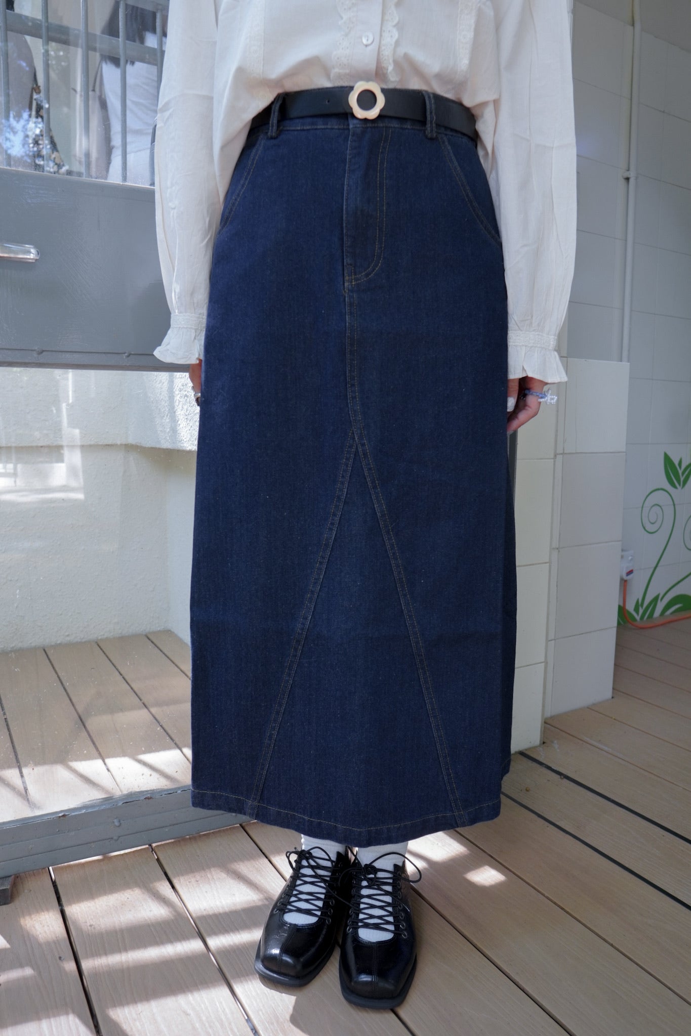<現貨> 自家製 復古牛仔A字半身長裙