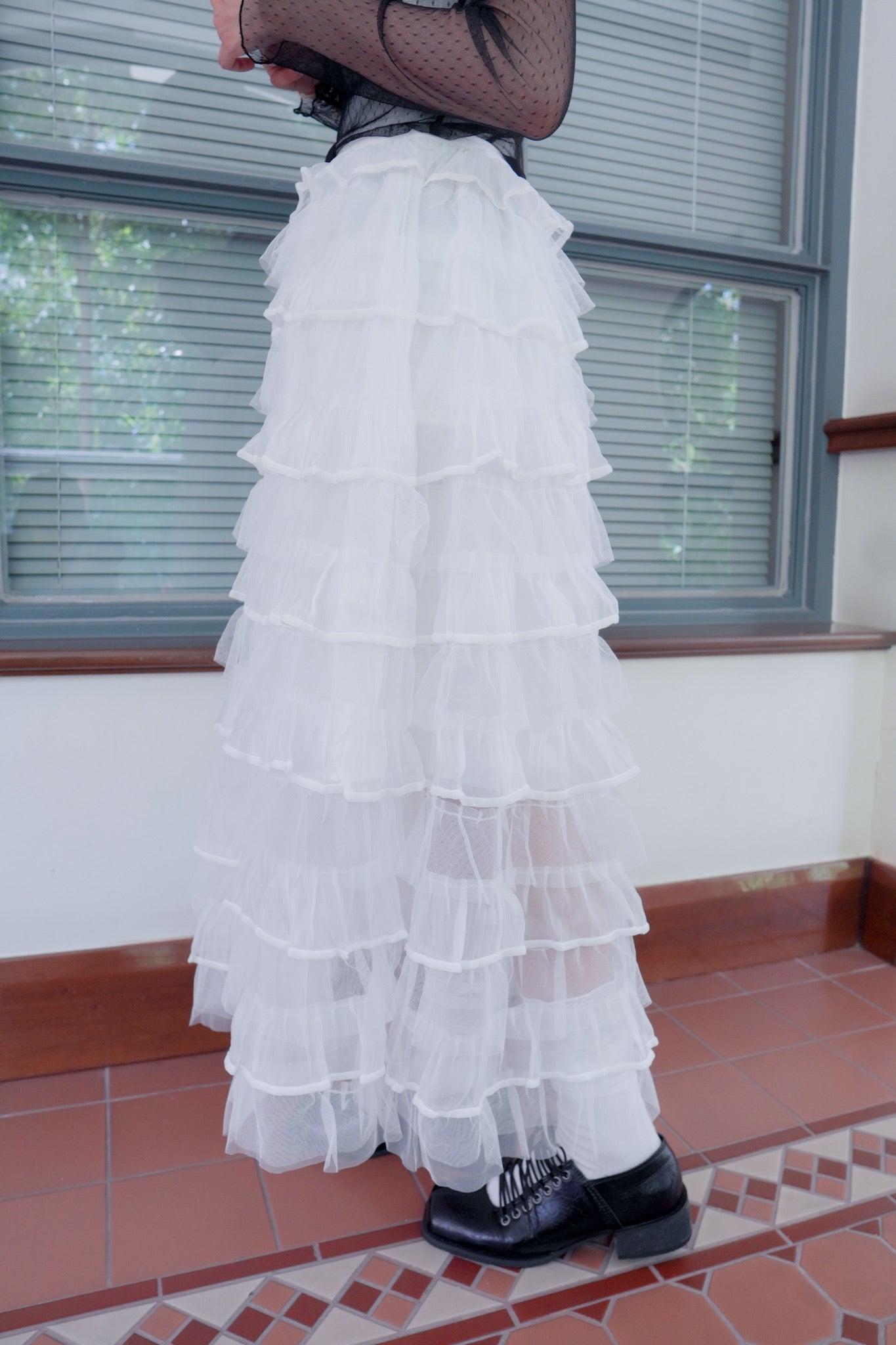 <現貨> 自家製 小奶白蛋糕多層薄紗半身長裙