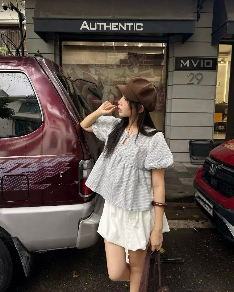 <預訂> 越南小眾品牌🇻🇳 超可愛蕾絲蝴蝶結泡泡短裙(含打底) | 兩色入