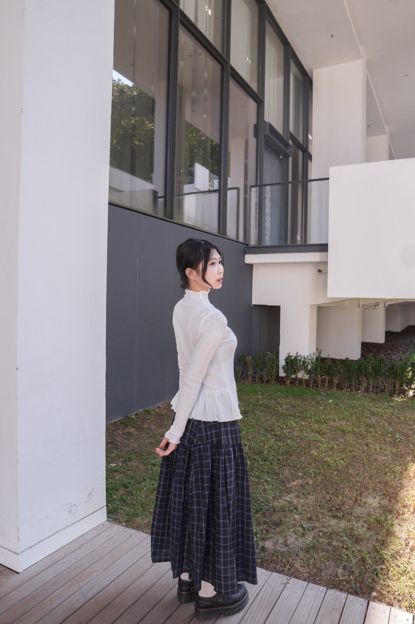 <現貨> 復古格紋A字高腰半身長裙