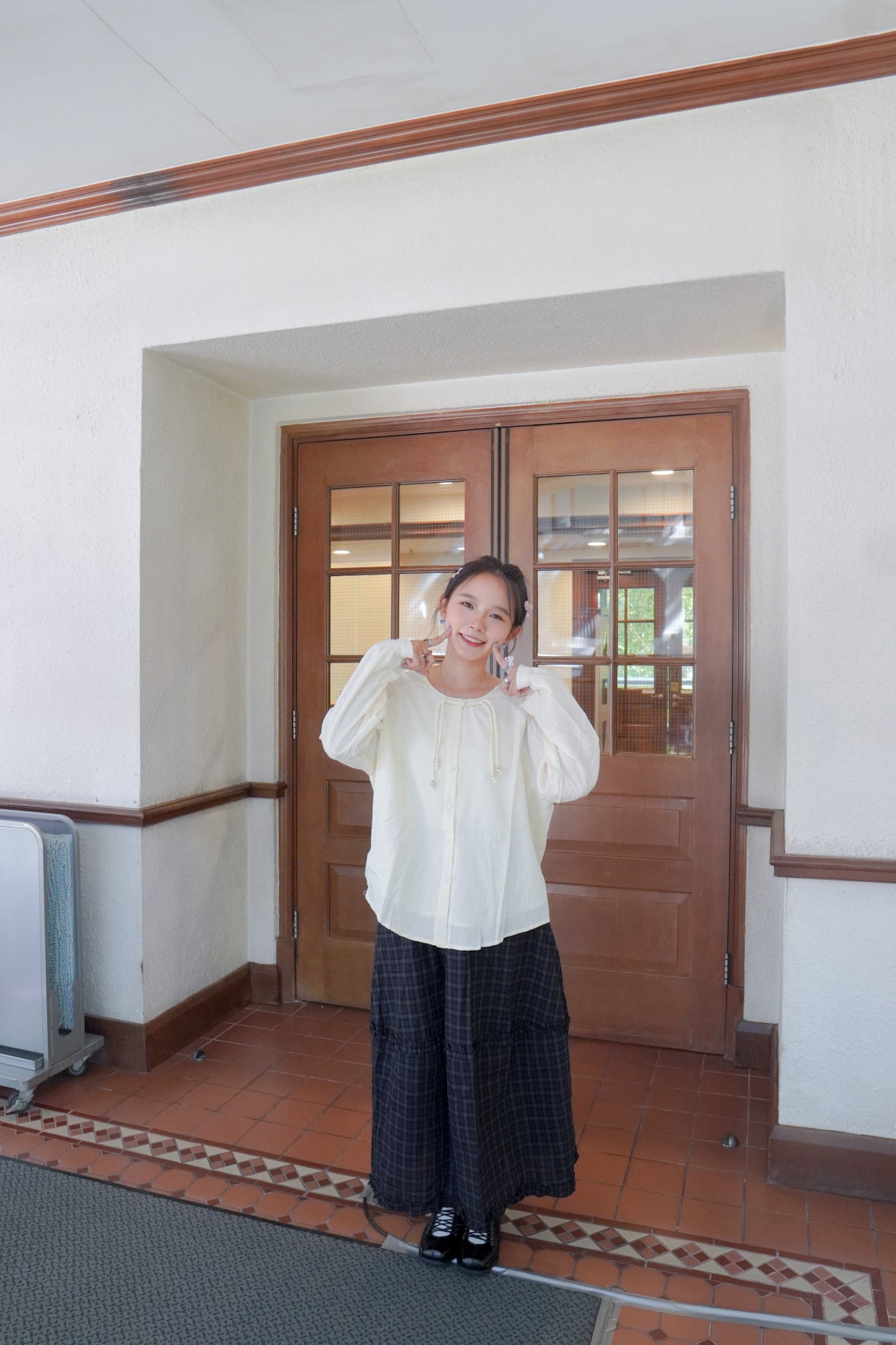 <預訂> 復古格紋花邊半身長裙