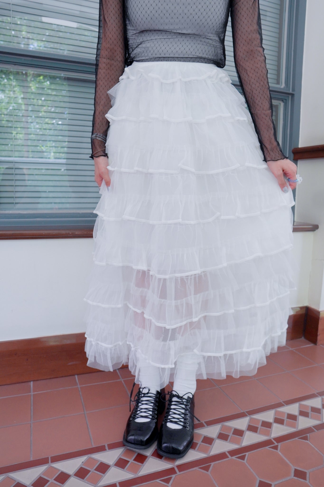 <現貨> 自家製 小奶白蛋糕多層薄紗半身長裙