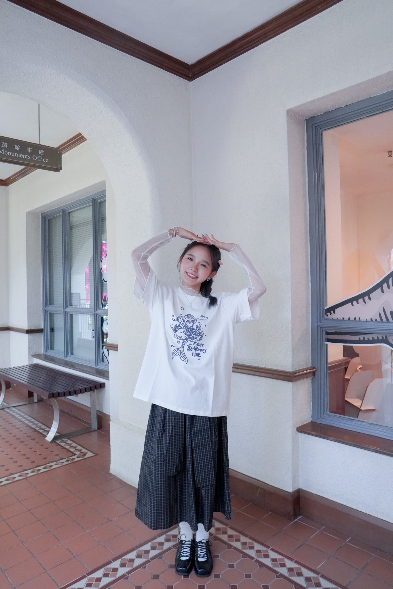 <現貨> 自家製 棉麻格紋綁帶半身長裙