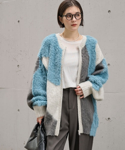<預訂> 日本大人氣♡日牌 Mono Mart 2-Ways 毛茸茸蓬鬆混色雙拉鍊針織開胸外套｜四色入