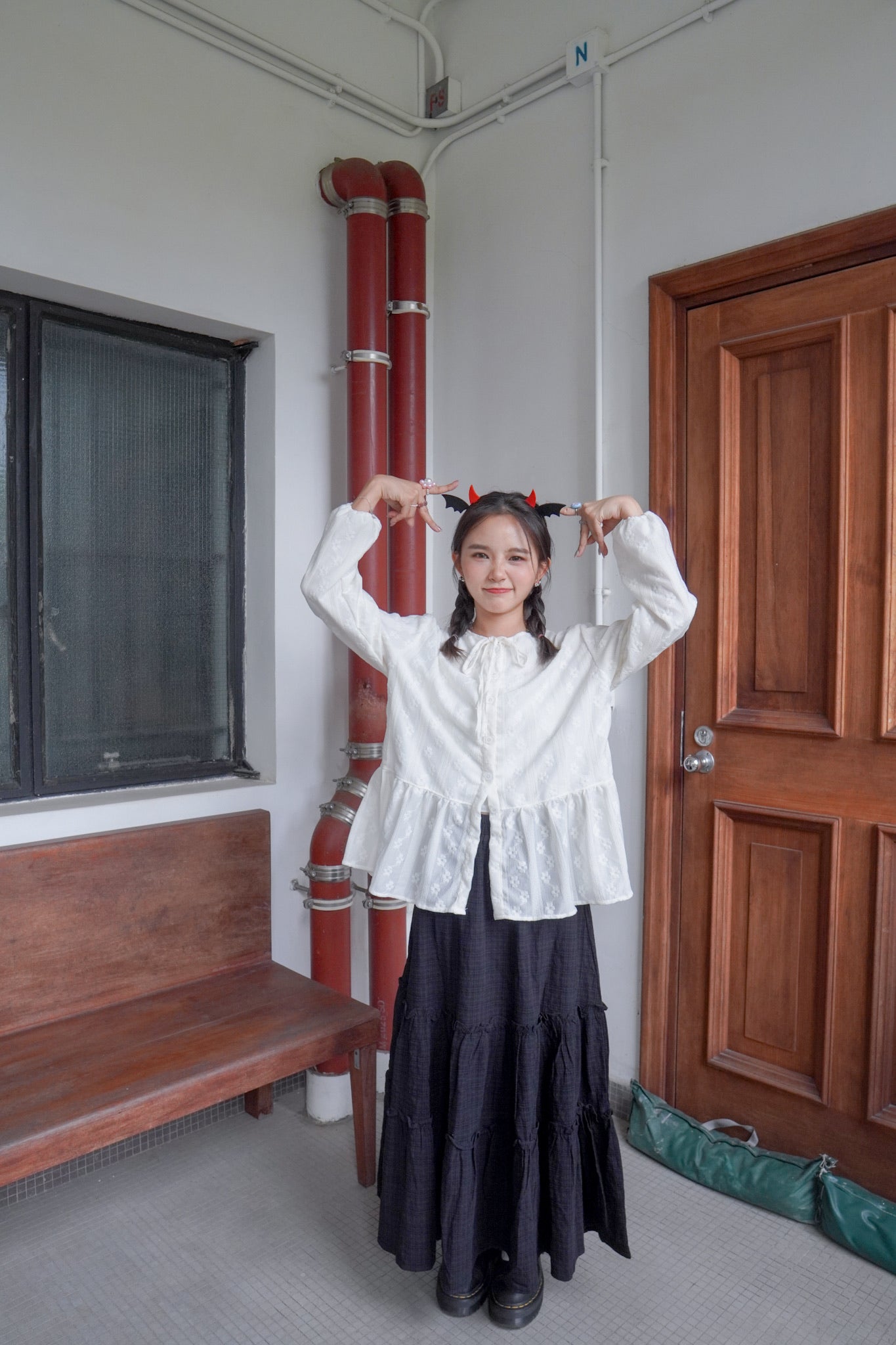 <現貨> 自家製 復古格紋ruffle邊半身長裙