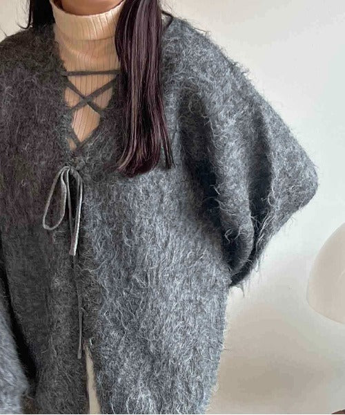 <預訂> 日本大人氣♡日牌 Apres Jour 2-Ways 毛茸茸繫帶針織開胸外套｜五色入