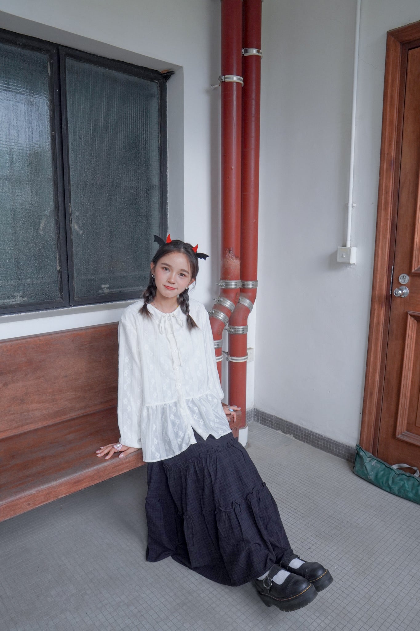 <現貨> 自家製 復古格紋ruffle邊半身長裙