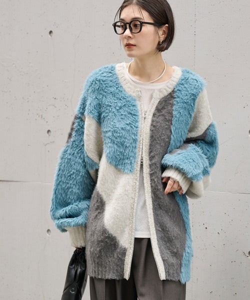 <預訂> 日本大人氣♡日牌 Mono Mart 2-Ways 毛茸茸蓬鬆混色雙拉鍊針織開胸外套｜四色入