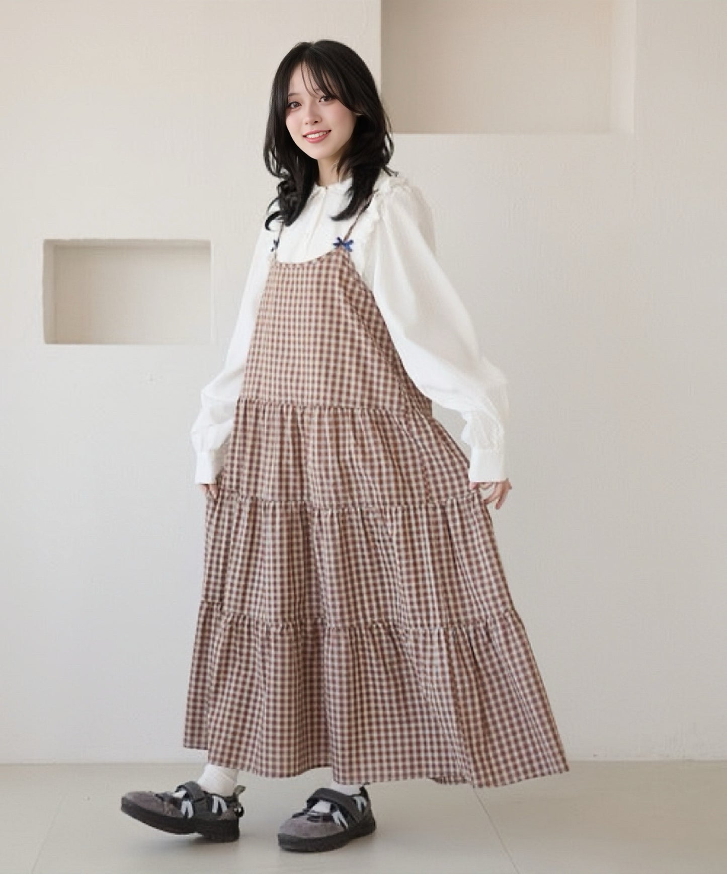 <預訂> 日牌Kutir 大人氣 蝴蝶結層疊吊帶格紋連身裙｜九色入