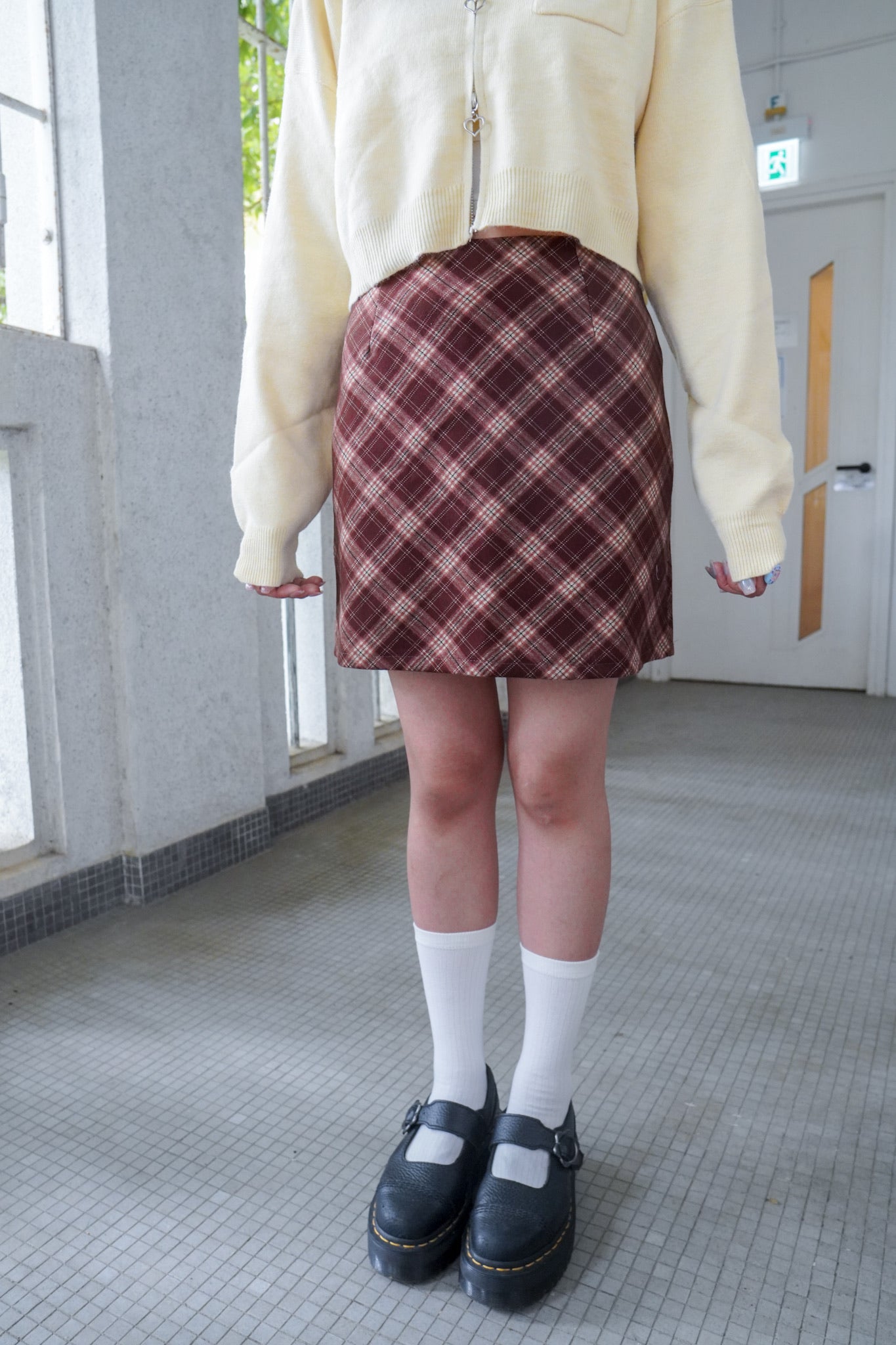 <現貨> 自家製 格紋撞色毛呢半身短裙| 兩色入