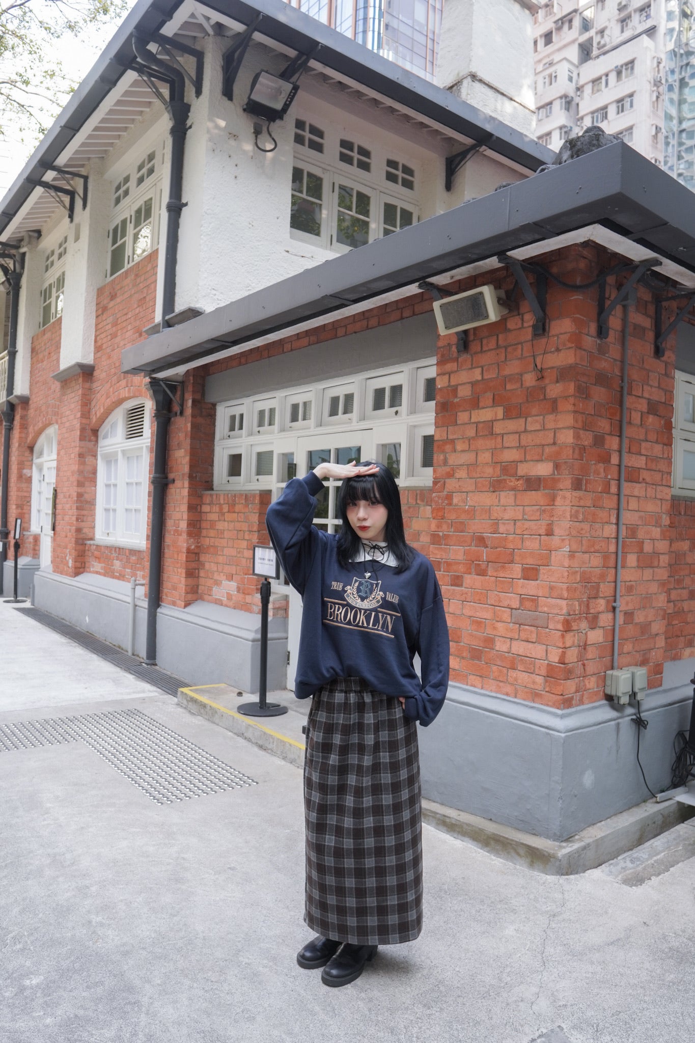 <預訂> 自家製 復古格紋鬆緊高腰保暖半身長裙