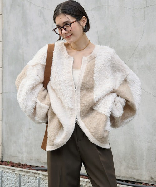 <預訂> 日本大人氣♡日牌 Mono Mart 2-Ways 毛茸茸蓬鬆混色雙拉鍊針織開胸外套｜四色入