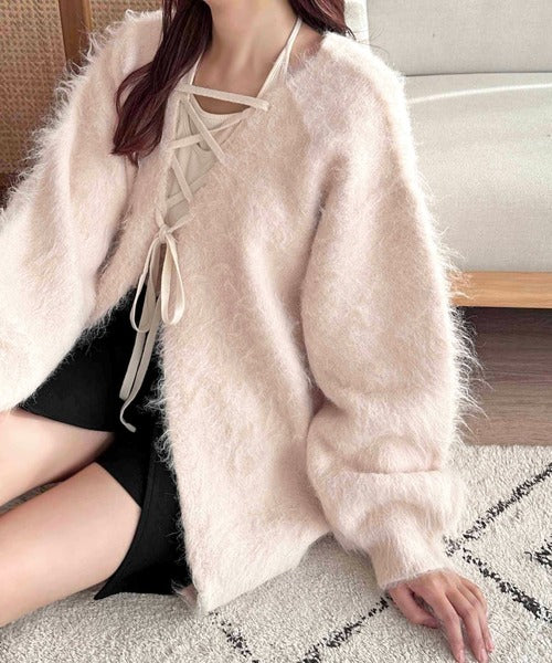 <預訂> 日本大人氣♡日牌 Apres Jour 2-Ways 毛茸茸繫帶針織開胸外套｜五色入