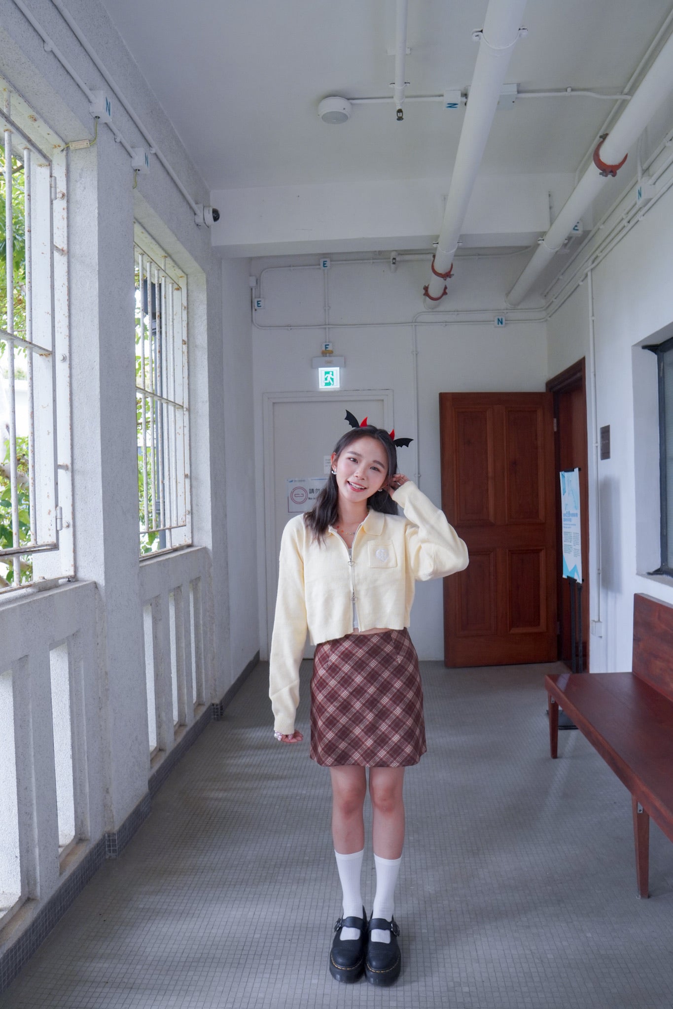 <現貨> 自家製 格紋撞色毛呢半身短裙| 兩色入