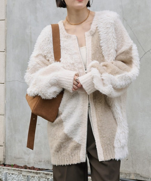 <預訂> 日本大人氣♡日牌 Mono Mart 2-Ways 毛茸茸蓬鬆混色雙拉鍊針織開胸外套｜四色入