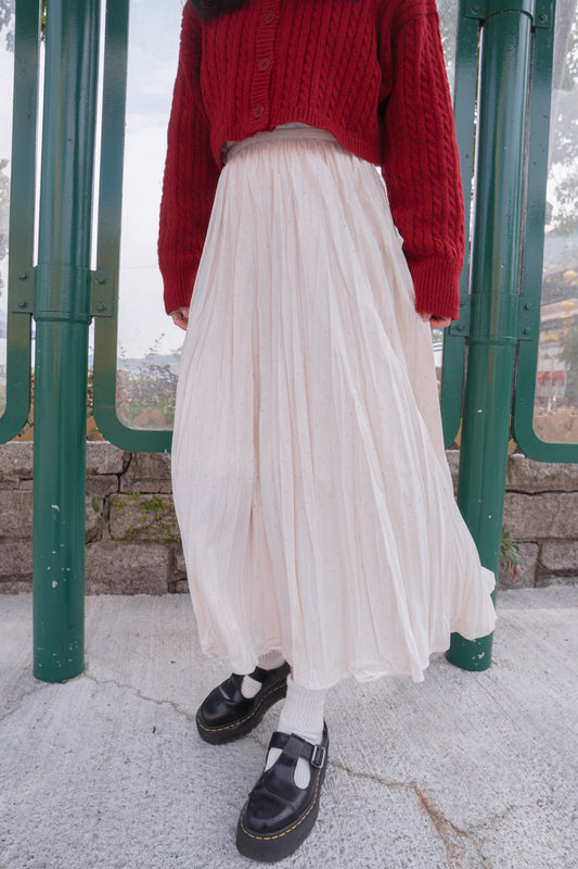 <現貨> 小眾質感♡!!皺摺暗波點高腰彈性半身長裙