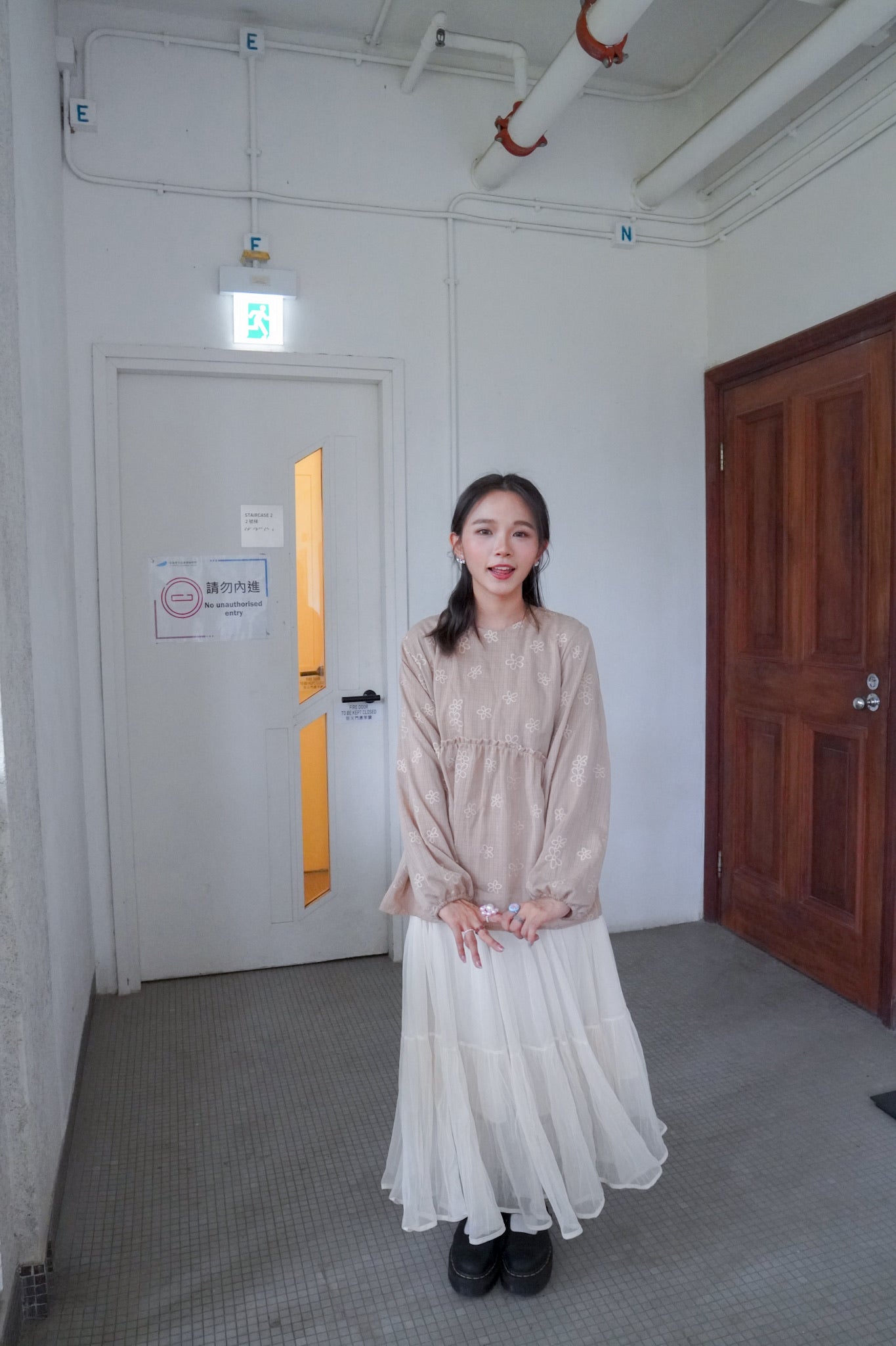 <現貨> 自家製 飄逸感大讚！復古兩層紗質皺褶秋冬A字長裙