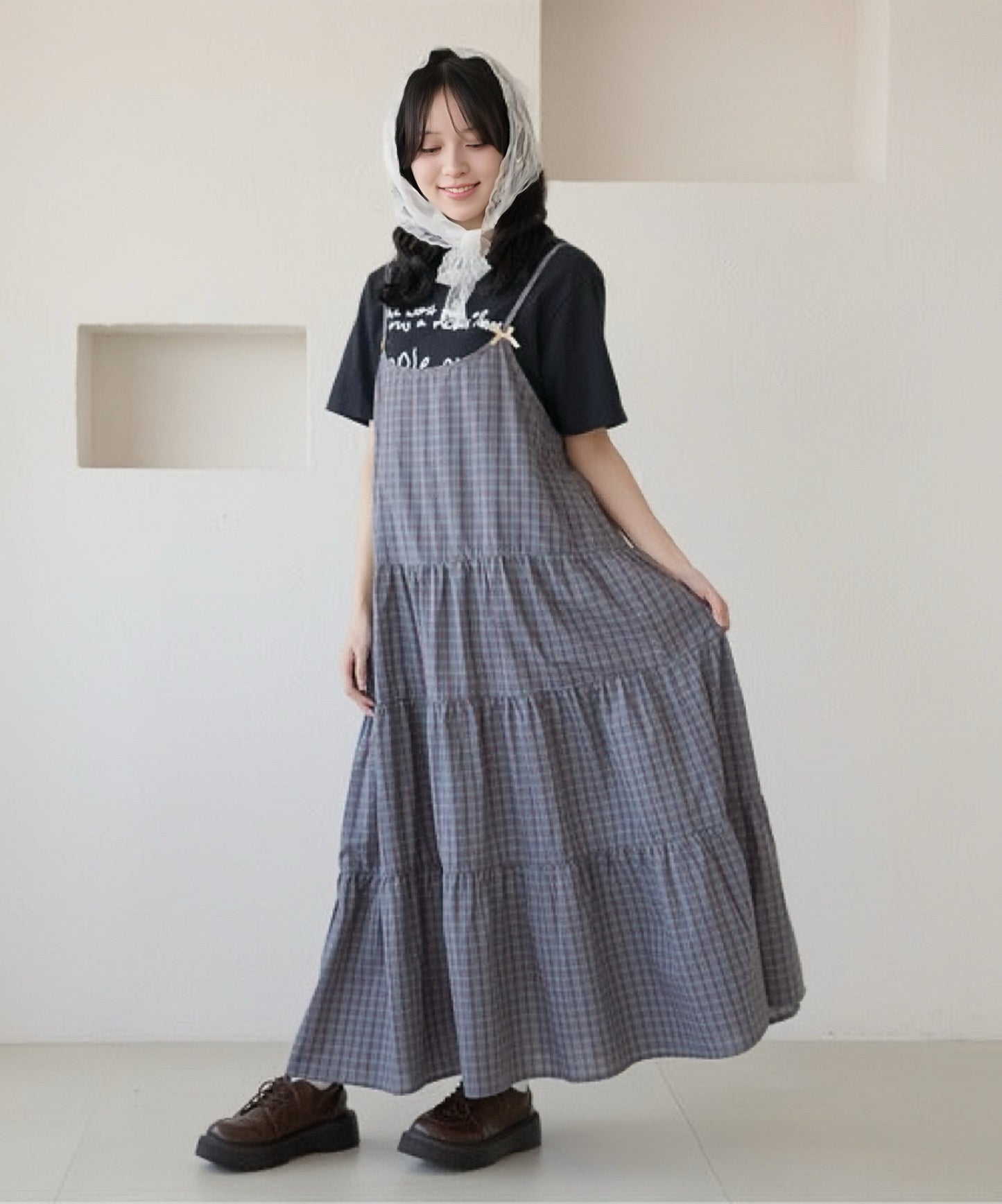 <預訂> 日牌Kutir 大人氣 蝴蝶結層疊吊帶格紋連身裙｜九色入