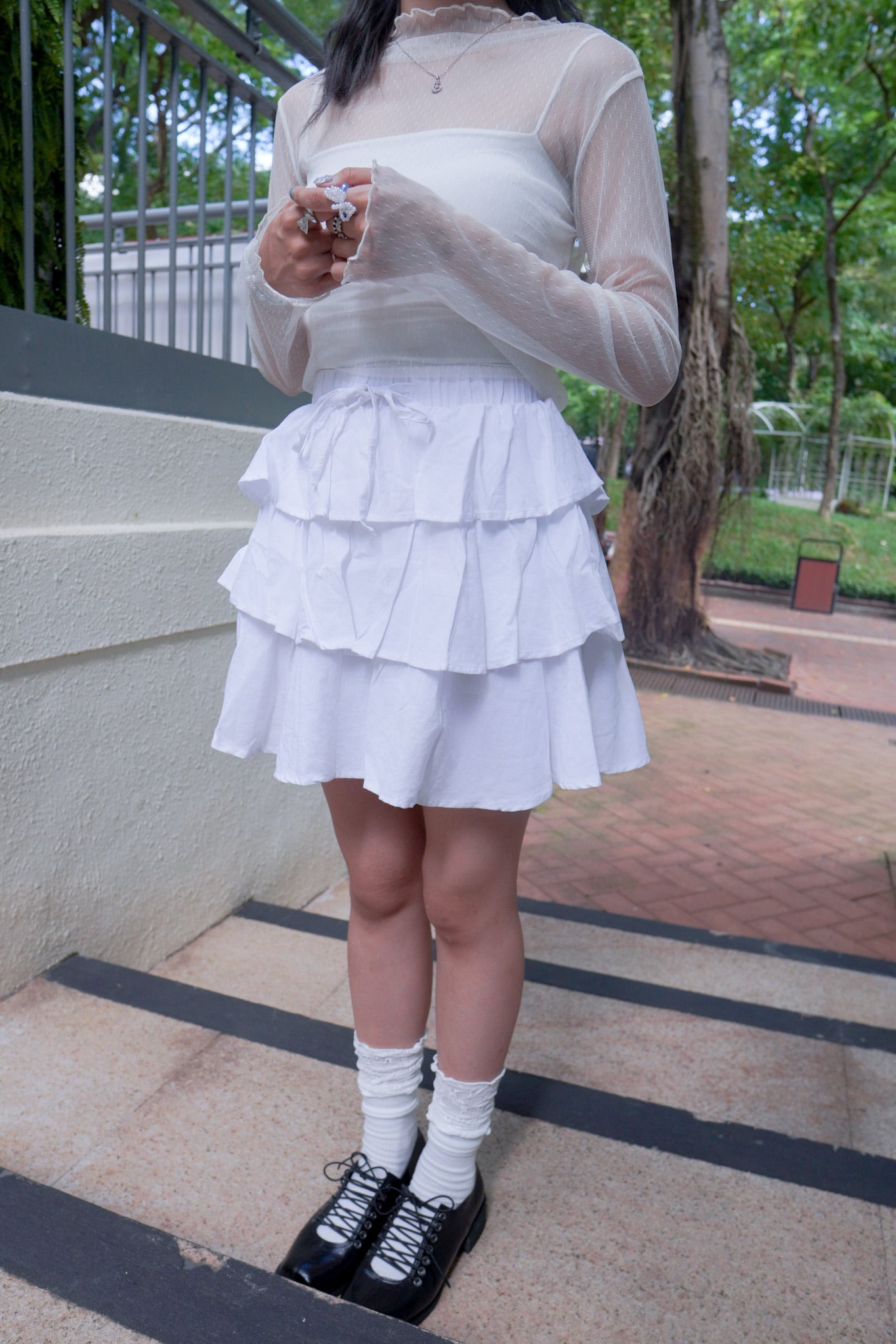 <現貨> 自家製 高腰荷葉邊三層蛋糕短裙