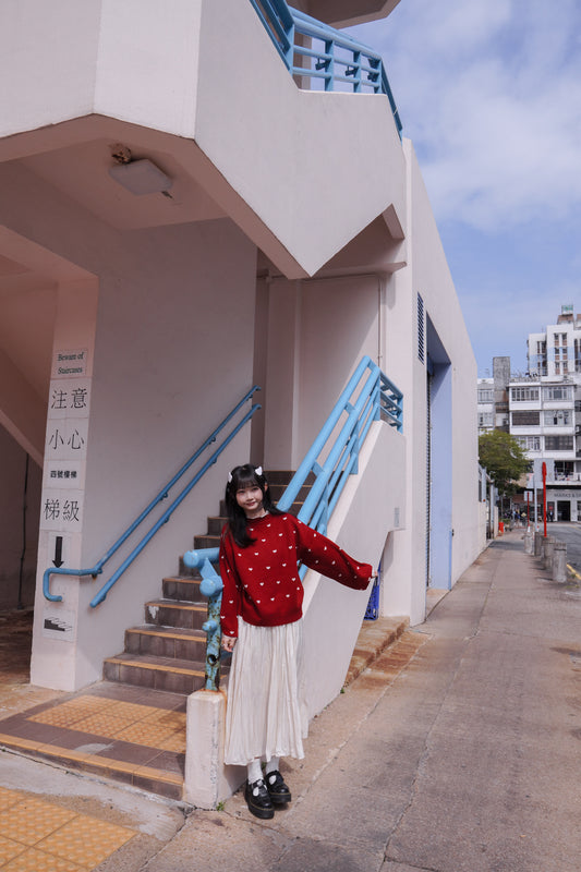 <現貨> 新年限定🧧🍊心型印花提花針織長袖上衣