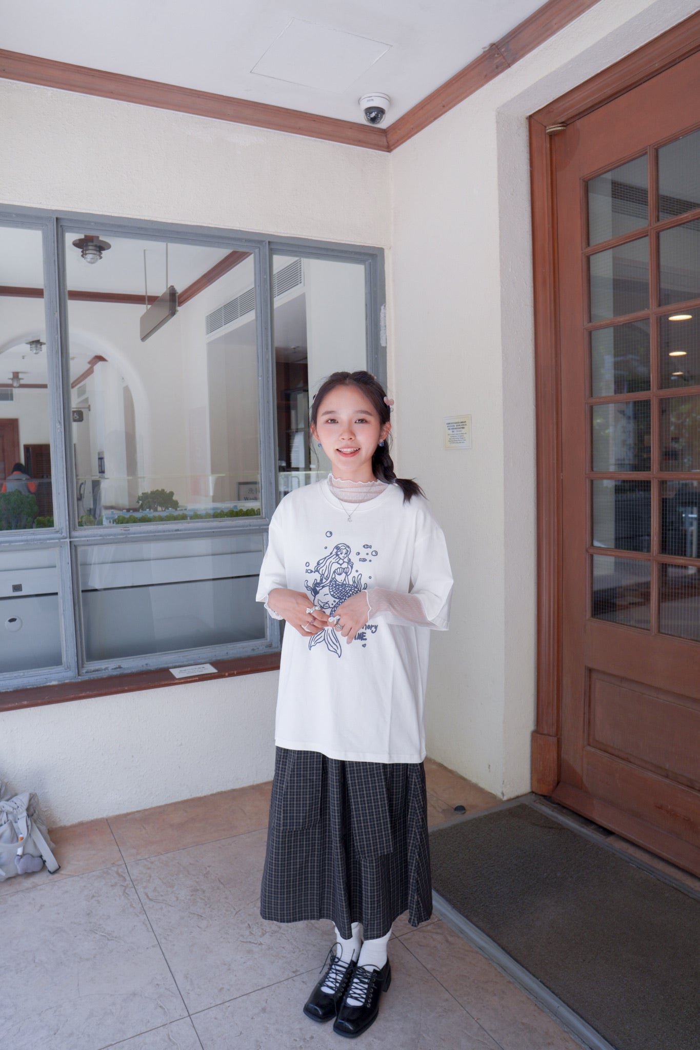 <現貨> 自家製 棉麻格紋綁帶半身長裙