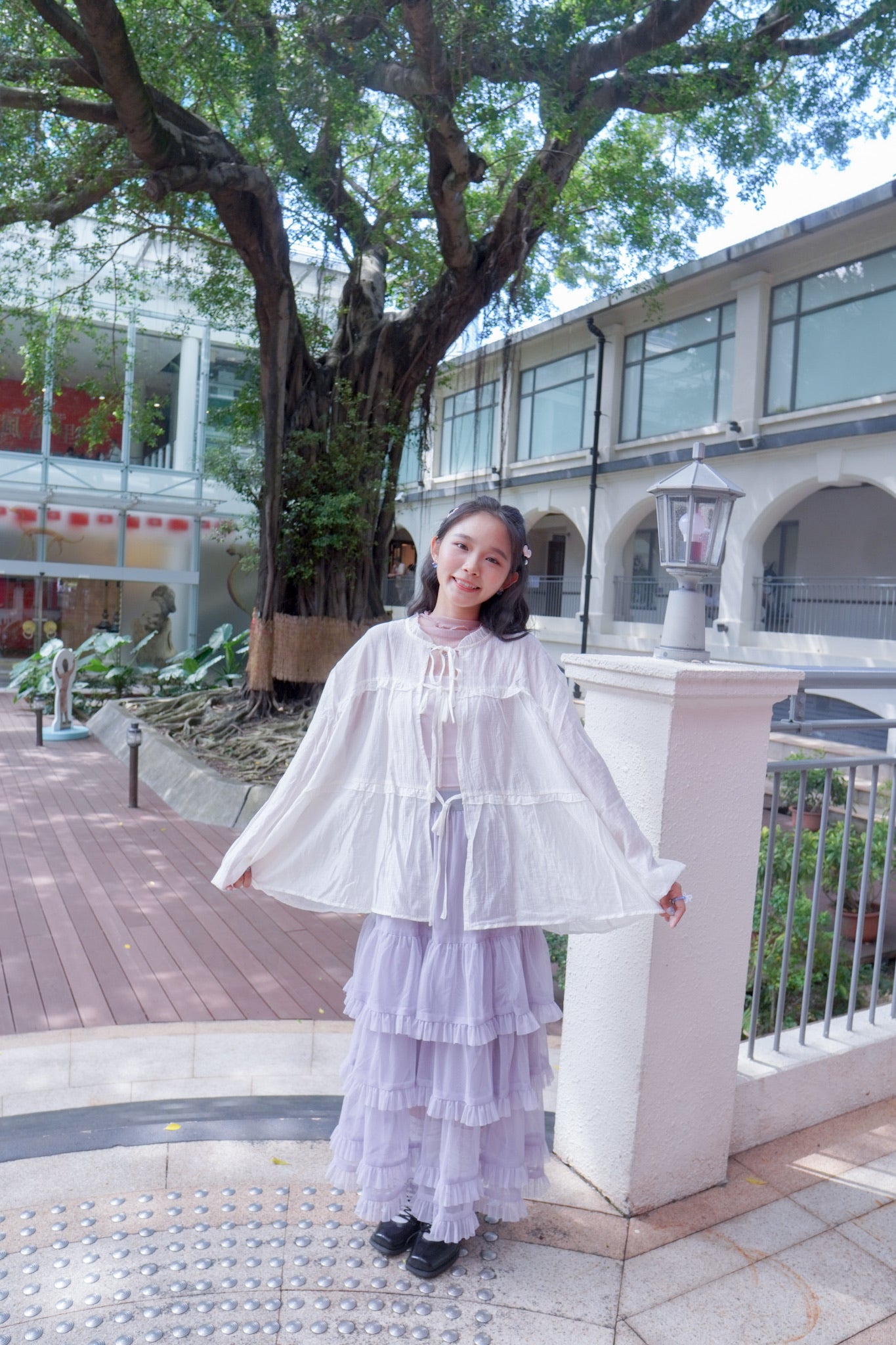 <預訂> 荷葉邊泡泡袖綁帶透紗薄外套