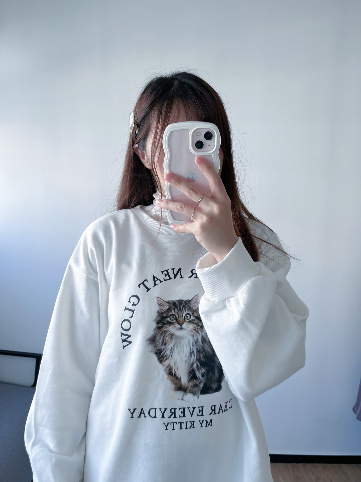 <預訂> 暖笠笠可愛小貓圖案拉絨毛衛衣｜兩色入