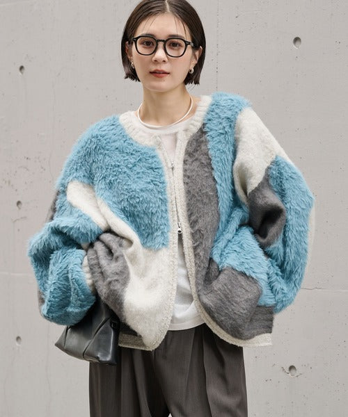 <預訂> 日本大人氣♡日牌 Mono Mart 2-Ways 毛茸茸蓬鬆混色雙拉鍊針織開胸外套｜四色入