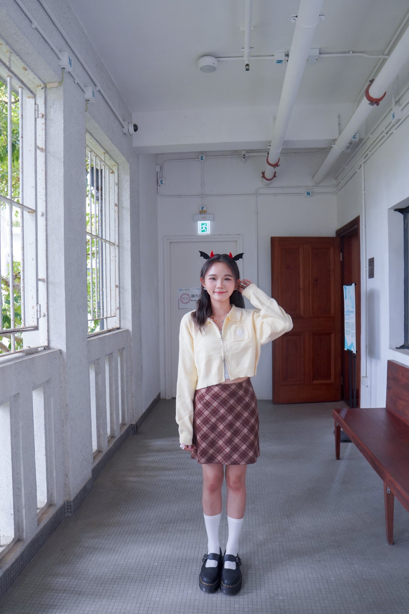 <現貨> 自家製 格紋撞色毛呢半身短裙| 兩色入