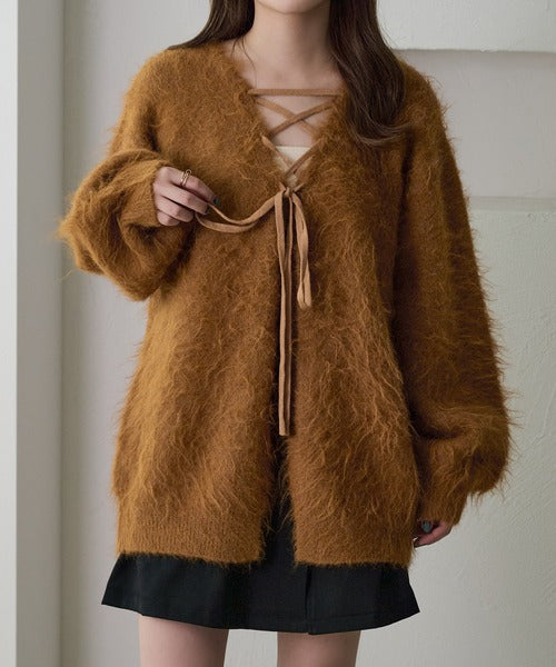 <預訂> 日本大人氣♡日牌 Apres Jour 2-Ways 毛茸茸繫帶針織開胸外套｜五色入