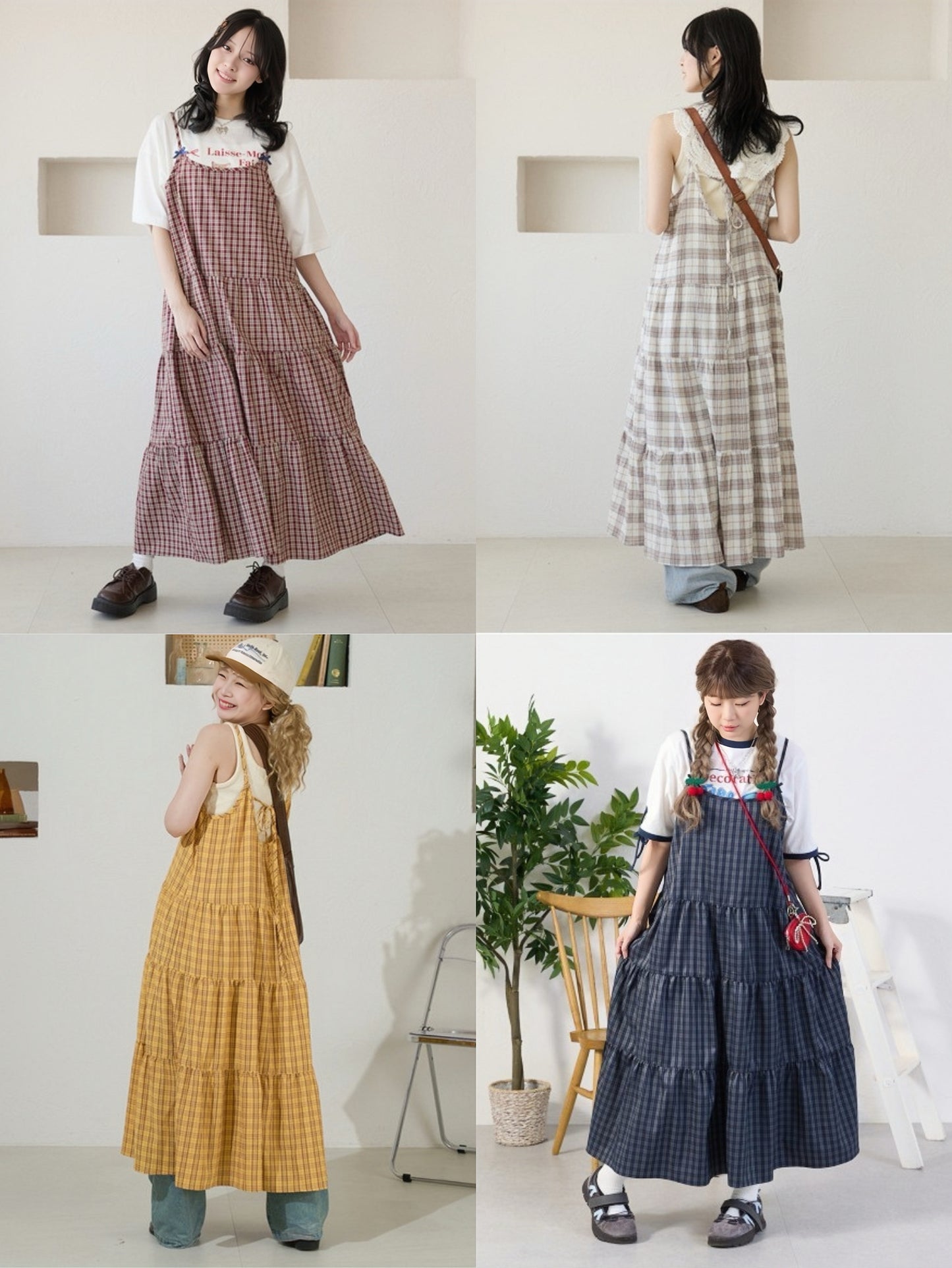 <預訂> 日牌Kutir 大人氣 蝴蝶結層疊吊帶格紋連身裙｜九色入